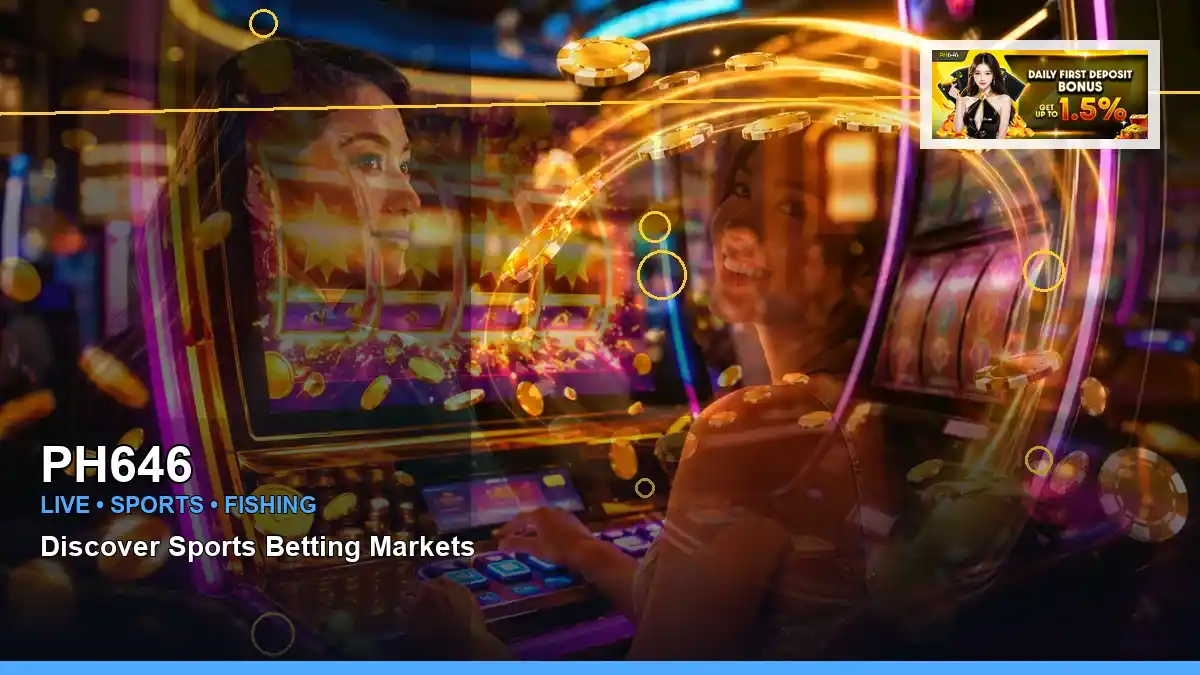 PH646 lucky reels online slot games featuring an adult Filipina casino host with a left-diagonal composition
