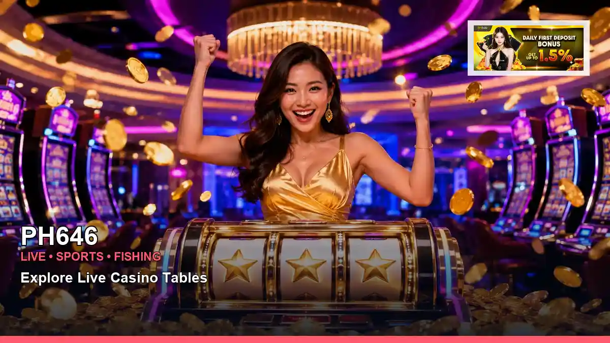 PH646 gold-lit jackpot slot games in a celebratory layout for Philippine players
